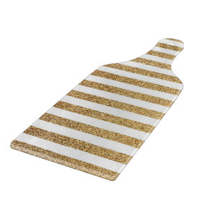 Bold gold glitter and white stripes cutting board