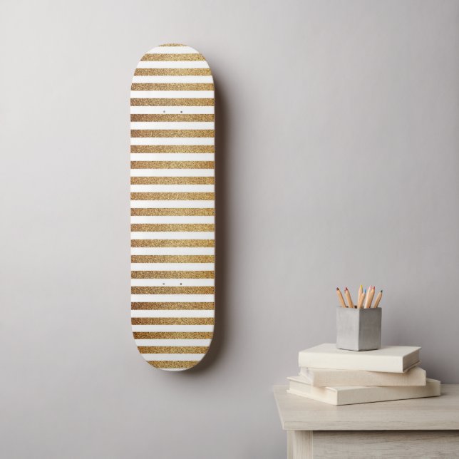 Bold gold glitter and white stripes skateboard (Wall Art)
