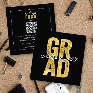 Bold Gold GRAD Stylish Graduation College Fund Enclosure Card