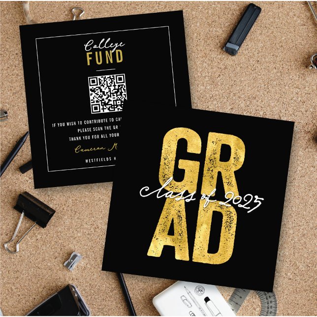 Bold Gold GRAD Stylish Graduation College Fund Enclosure Card (Bold Gold GRAD Stylish Graduation College Fund Insert / Enclosure Card @ zazzle.com/color_therapy)