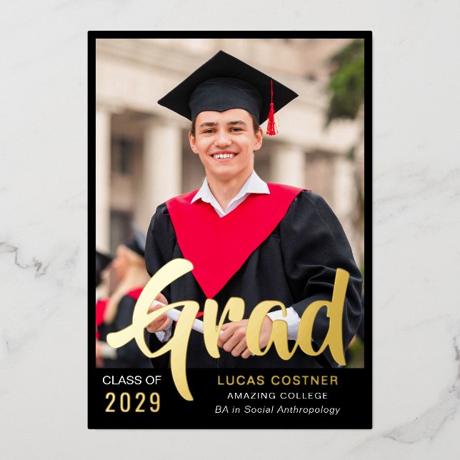 Bold Gold Graduation Announcement & Party Invite (Front)