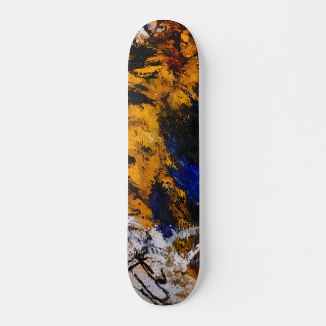 Bold Gold Navy Grunge Abstract Skateboard (Front)