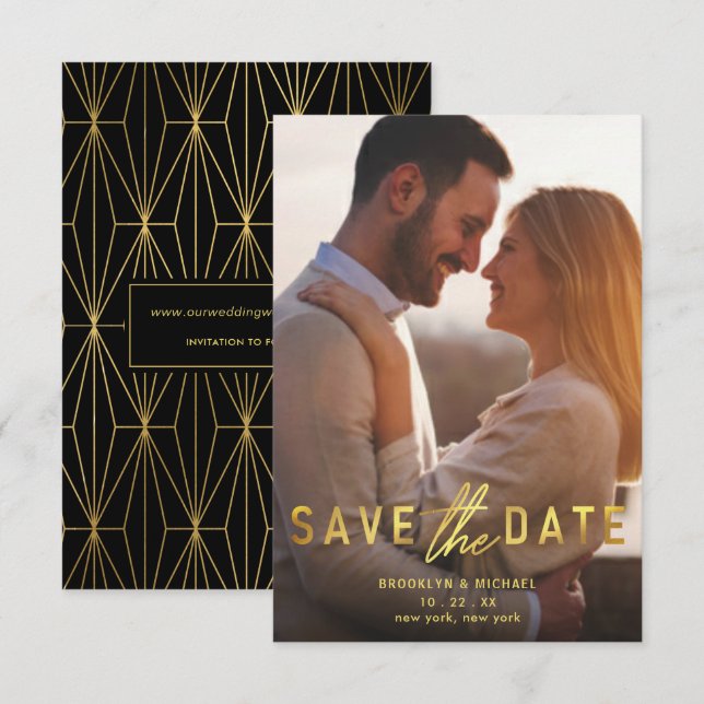 Bold Gold Save the Date Wedding Announcement (Front/Back)