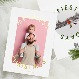Bold Gold Simple Modern Christmas Two Photo Foil Holiday Card