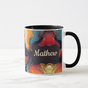 Bold Gold & Teal Swirls with Custom Name Mug