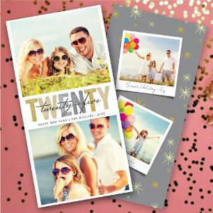 Bold Gold Typography 2025 New Year 2 Photo Collage Holiday Card