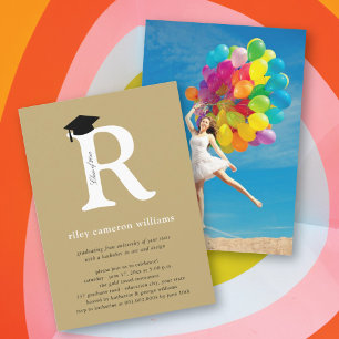 Bold Gold Typography Initial 'R' Graduation Cap Invitation