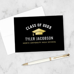 Bold Gold Varsity Graduation Cap Black 2026 Thank You Card