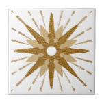 Bold Gold & White Starburst Ceramic Tile<br><div class="desc">Modern tile with a large bold retro gold starburst serving as the focal point, complimented by modern starburst design elements. Modern bold celestial design in a gold and white colour palette. One design of a coordinating collection. Designed as a template, create your own custom design by using the fields provided,...</div>