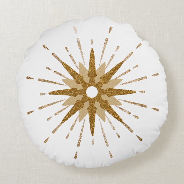 Bold Gold & White Starburst Round Pillow (Back)
