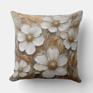 Bold Gold White Watercolor Floral Cushion