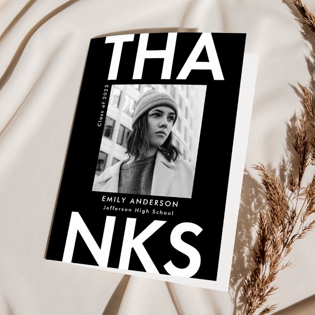 Bold Grad Black and White Photo Graduation Thank You Card (Creator Uploaded)