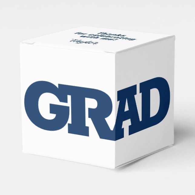 Bold GRAD Blue and White Graduation Party Favour Box (Front Side)