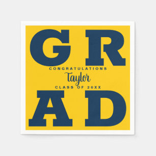 Bold GRAD   Blue on Maize Yellow Graduation Napkin