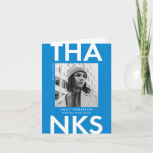 Bold Grad Blue Photo Graduation Thank You Card