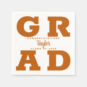 Bold GRAD   Burnt Orange on White Grad Napkins