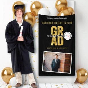 Bold GRAD Class Of 2026 Photo Graduation Party Banner