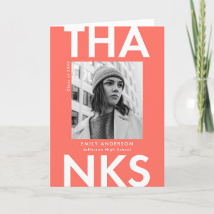 Bold Grad Coral Photo Graduation Thank You Card