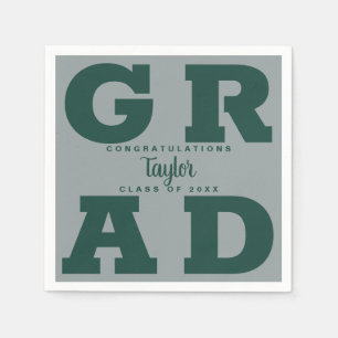 Bold GRAD   Dark Green on Grey Graduation Napkins