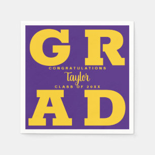 Bold GRAD   Gold on Purple Graduation Napkin