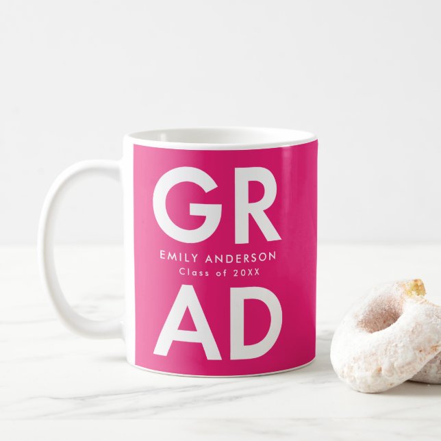 Bold Grad Hot Pink Graduation Coffee Mug (With Donut)