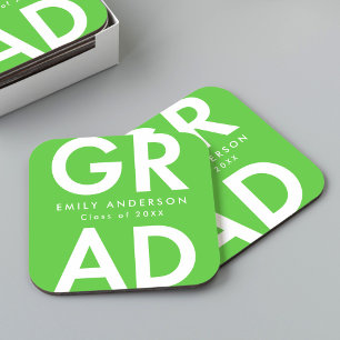 Bold Grad Lime Green Graduation Party Square Paper Coaster