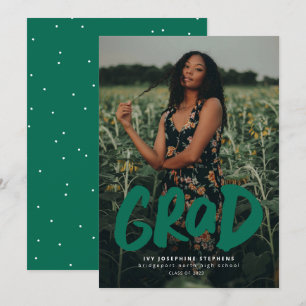Bold grad modern green one photo graduation announcement