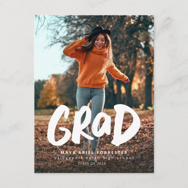 Bold grad photo graduation postcard invitation (Front)