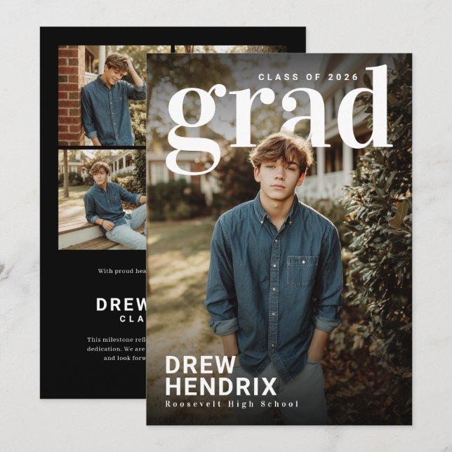 Bold Grad PhotoPop Graduation Announcement (Front/Back)