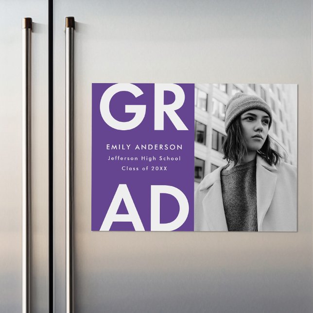 Bold Grad Purple Photo Graduation Magnetic Invitation (Creator Uploaded)
