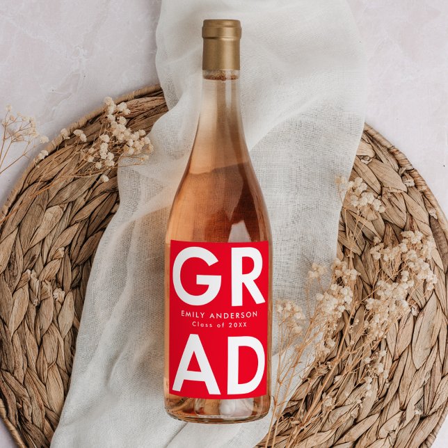 Bold Grad Red Graduation Wine Label (Creator Uploaded)