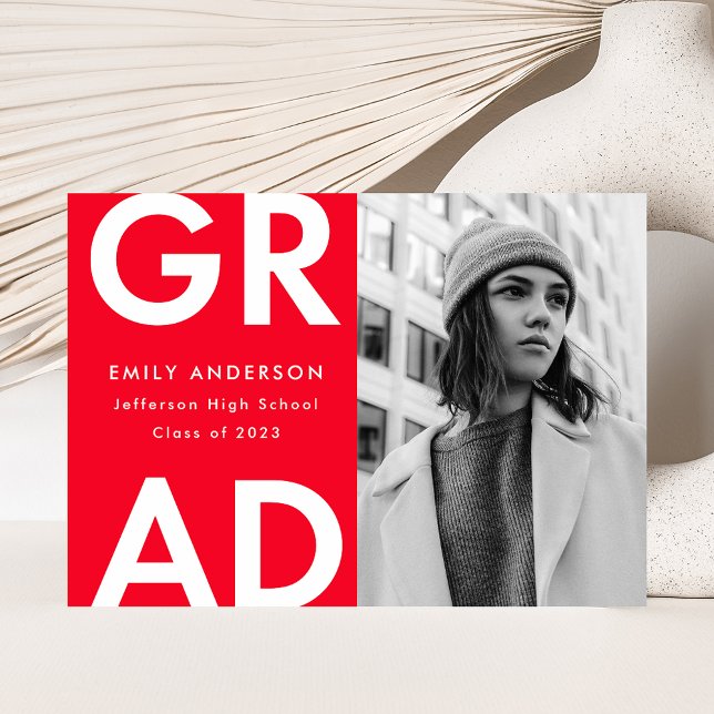 Bold Grad Red Photo Graduation Announcement (Creator Uploaded)
