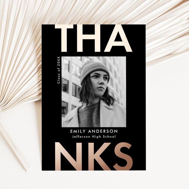 Bold Grad Rose Gold Graduation Thank You Card (Creator Uploaded)