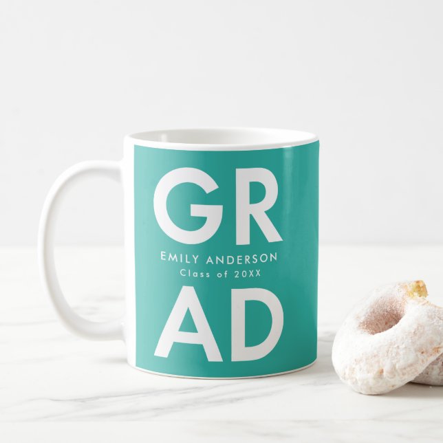 Bold Grad Turquoise Graduation Coffee Mug (With Donut)