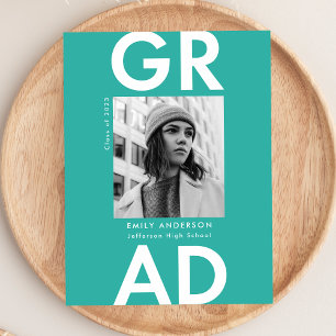 Bold Grad Turquoise Photo Graduation Party Invitation Postcard