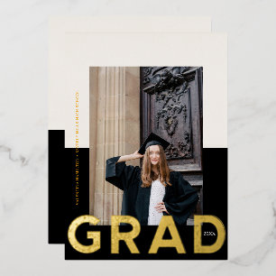 Bold Grad Two Tone Photo Graduation Foil Holiday Card