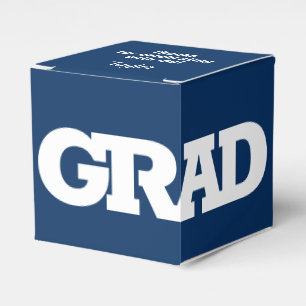 Bold GRAD  White and Blue Graduation Party Favour Box