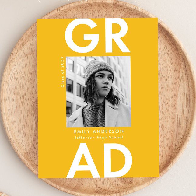 Bold Grad Yellow Photo Graduation Party Invitation Postcard (Creator Uploaded)