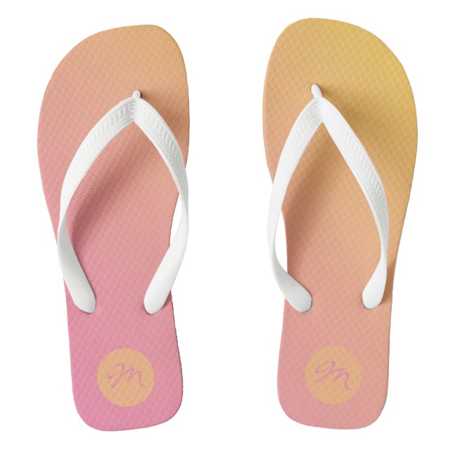 Bold Gradient Monogram Pink Yellow Summer Thongs (Footbed)