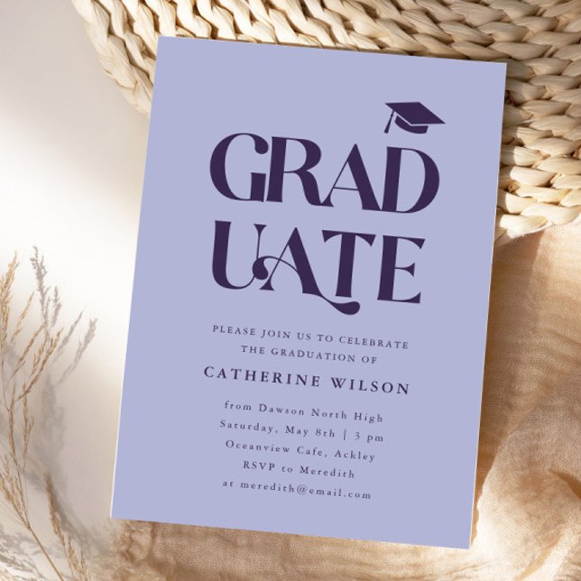 Bold Graduate Graduation Party Photo Purple Invitation (Creator Uploaded)