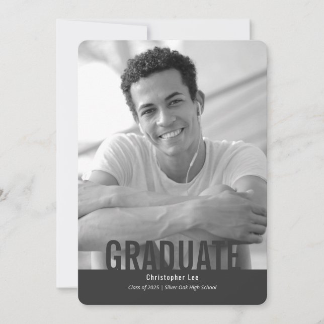 Bold Graduate, Modern typography photos graduation Announcement (Front)