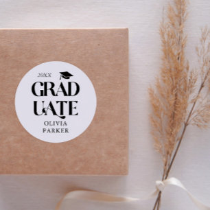 Bold Graduate Typography White Classic Round Sticker