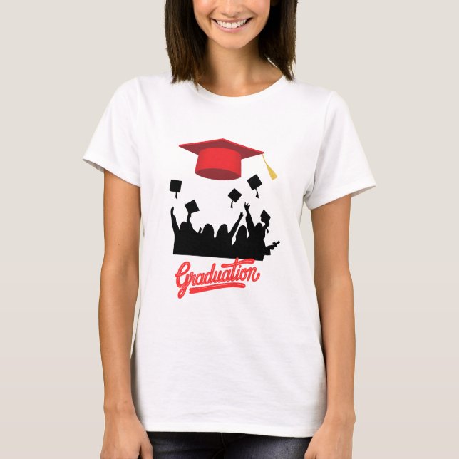 Bold Graduation Silhouette with Flying Cap Joy T-Shirt (Front)