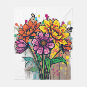 Bold Graffiti Style Flowers Fleece Blanket