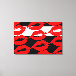 Bold Graphic Mouth Kiss Red Lip Print Black White