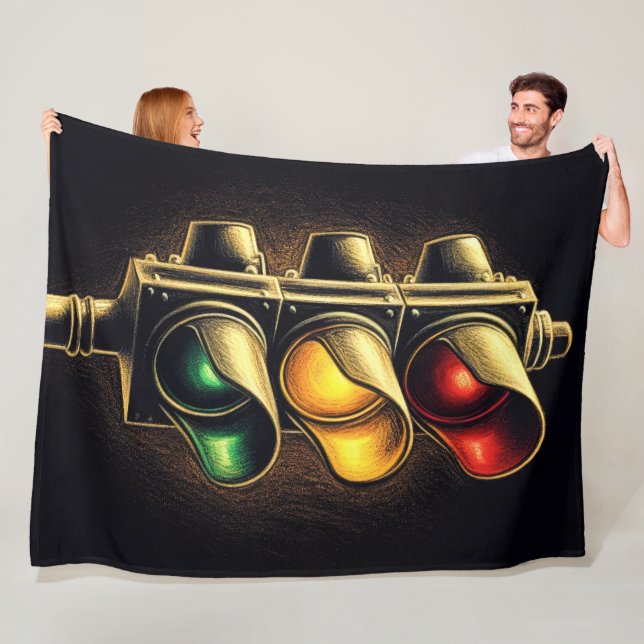 Bold Graphic Stoplight on Black Fleece Blanket (In Situ)