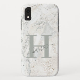 Bold graphic typography initial marble iPhone XR case