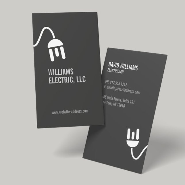 BOLD GRAY ELECTRICIAN MODERN BUSINESS CARD (Creator Uploaded)