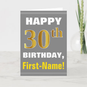 Bold, Gray, Faux Gold 30th Birthday w/ Name Card