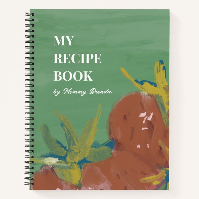 Bold Green Abstract Painterly Strawberry Recipe Notebook (Front)